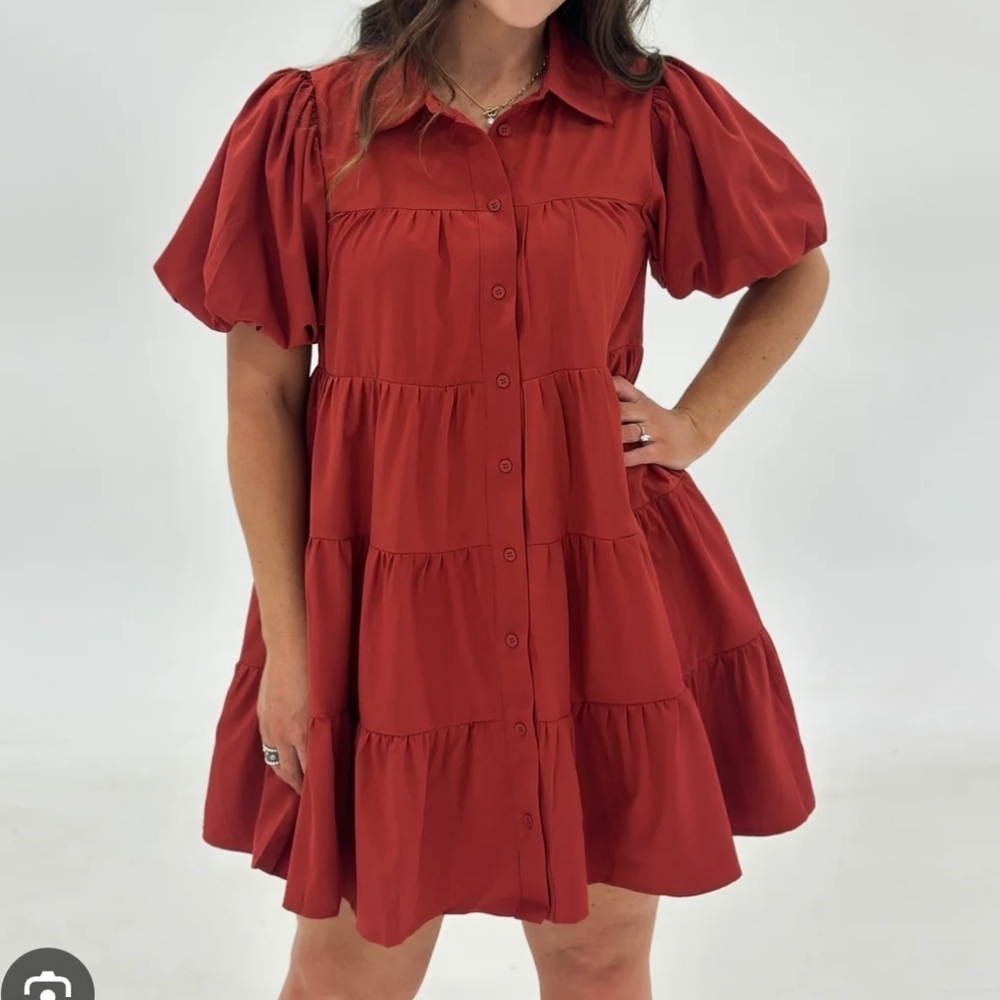 Entro Auburn Cottagecore Boho Puff Sleeve Botton Up Mini Dress Size M. - Picture 2 of 14